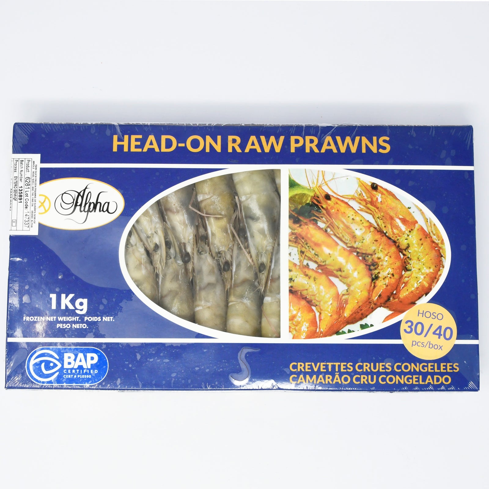 HEAD ON WHITE PRAWNS 30/40 PCS PER KG (1KG PKT)
