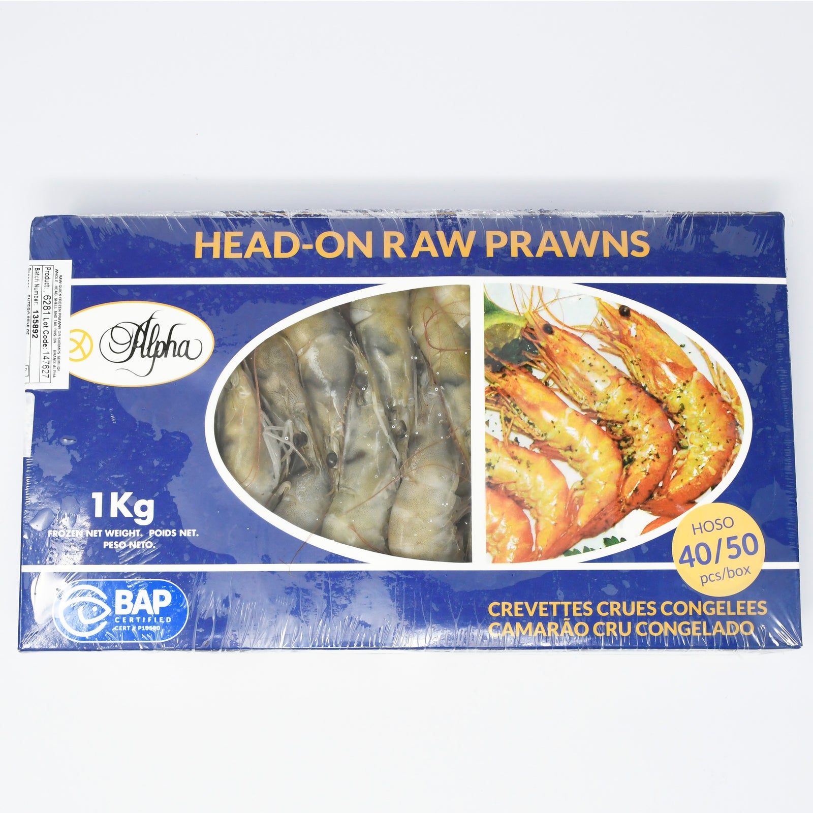 HEAD ON WHITE PRAWNS 40/50 PCS PER KG (1KG PKT)
