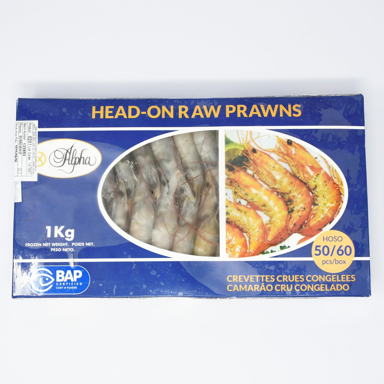 HEAD ON WHITE PRAWNS 50/60 PCS PER KG (1KG PKT)